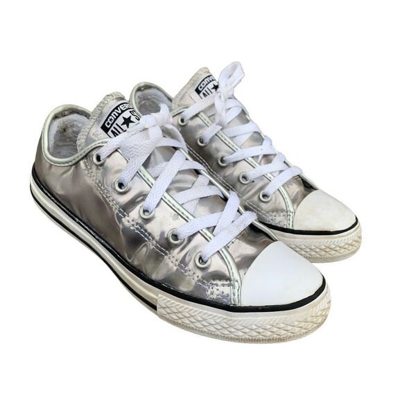 Converse 3 Silver Shine Chuck Taylor All Star Shoes Sneakers Foil- Girls size 3 - Picture 1 of 14